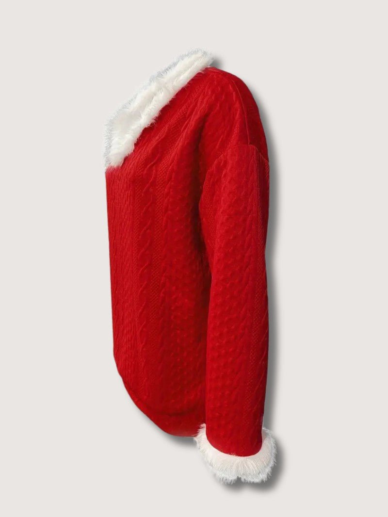 Women’s Faux Fur Trim V - Neck Christmas Sweater - Ladies Christmas Jumpers - Wild Eye Vision