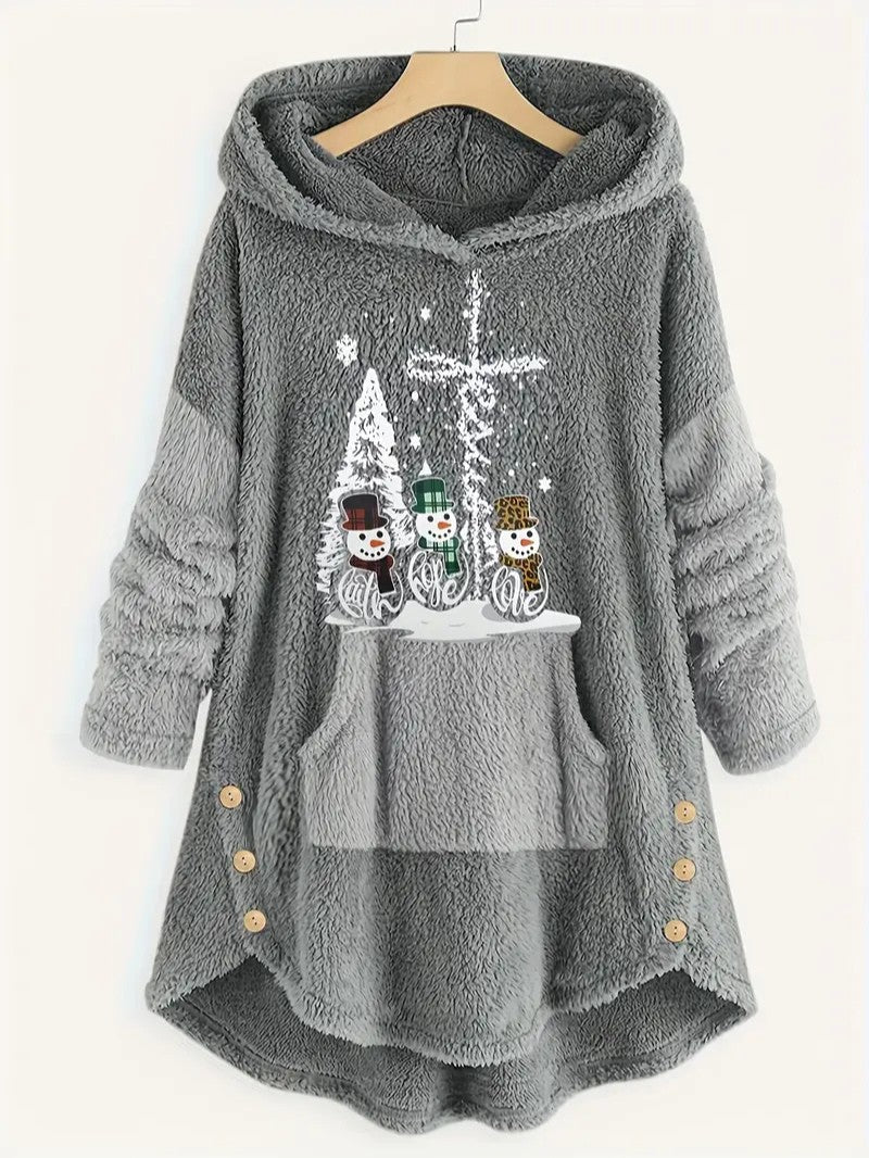 Women’s Fleece Snowman Hooded Sweatshirt - Ladies Christmas Jumpers - Wild Eye Vision