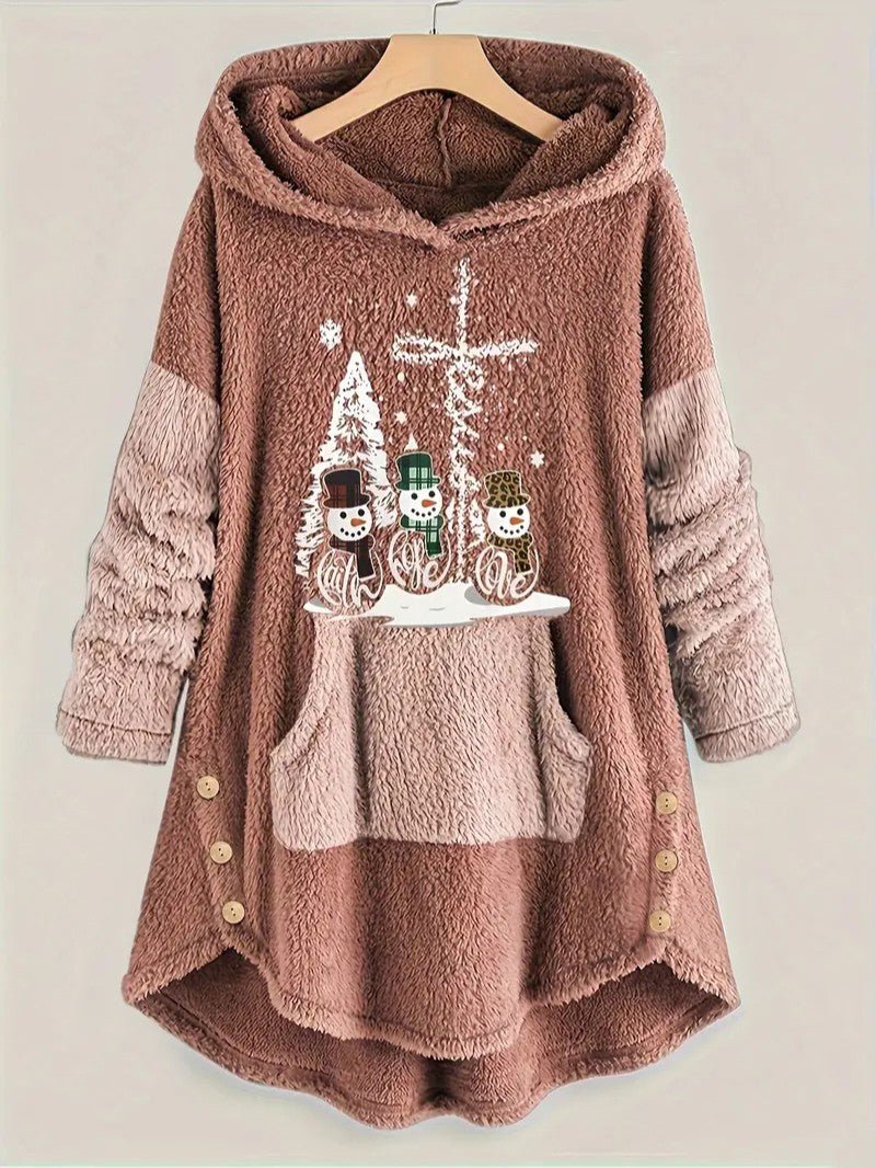 Women’s Fleece Snowman Hooded Sweatshirt - Ladies Christmas Jumpers - Wild Eye Vision