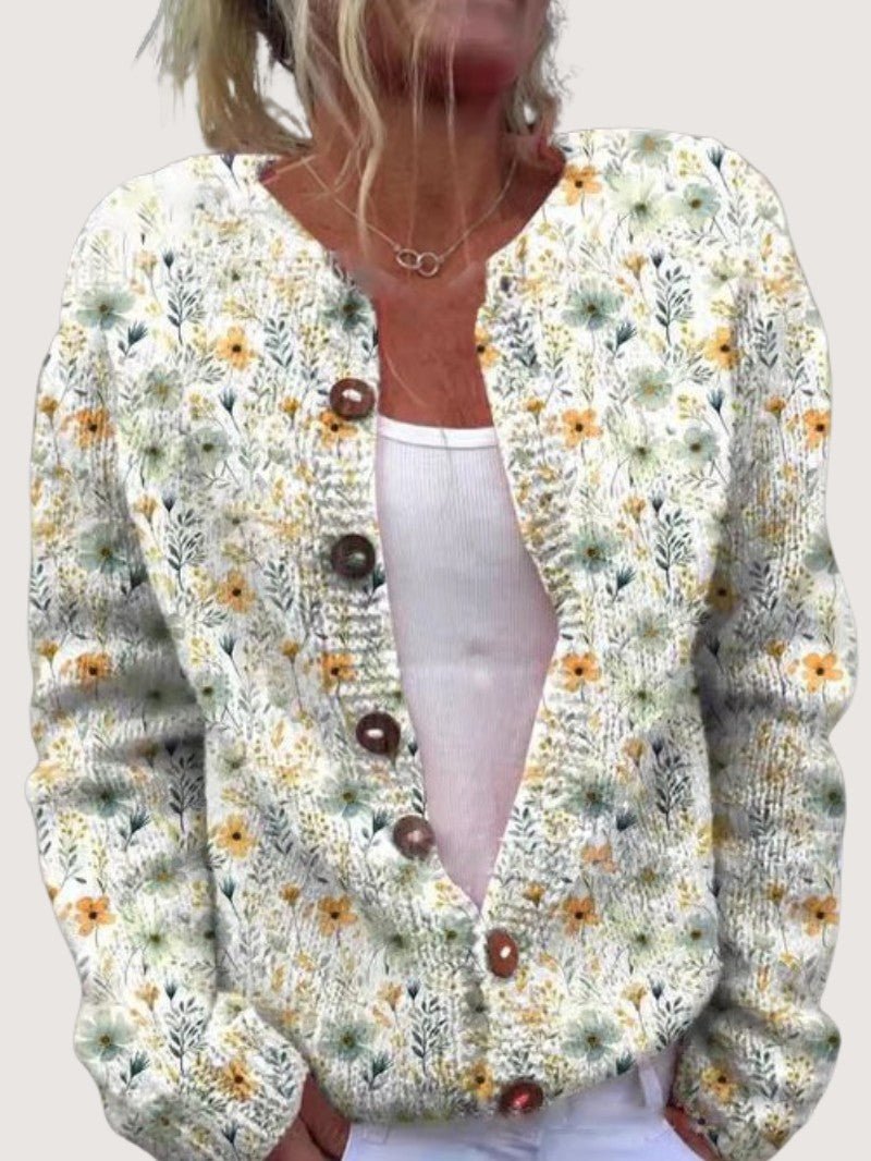 Women's Floral Crew Neck Cardigan - Women Cardigan - Wild Eye Vision