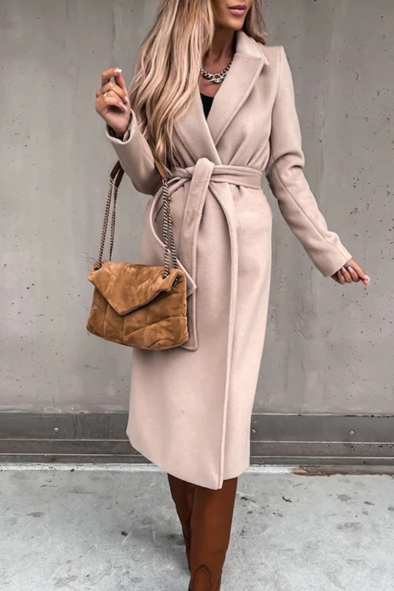 Women’s Formal Longline Coat with Waist Belt - Trench Coat - Wild Eye Vision