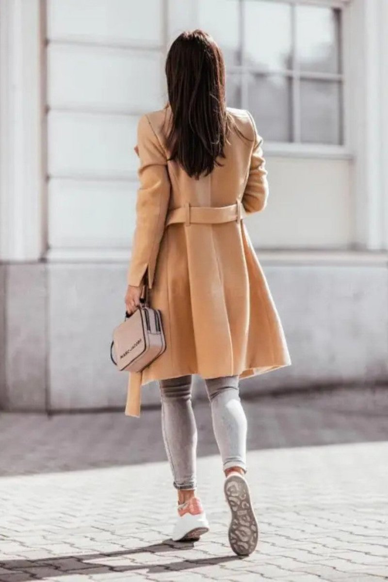 Women's Formal Winter Coat with Waist Tie - Trench Coat - Wild Eye Vision