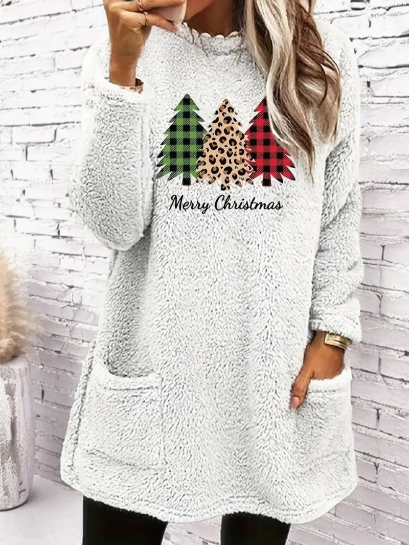 Women’s Fuzzy Christmas Tree Sweatshirt - Ladies Christmas Jumpers - Wild Eye Vision