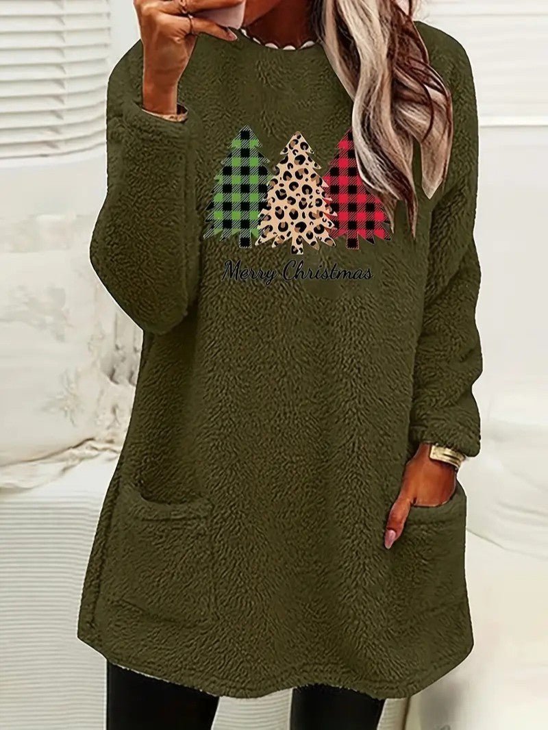 Women’s Fuzzy Christmas Tree Sweatshirt - Ladies Christmas Jumpers - Wild Eye Vision