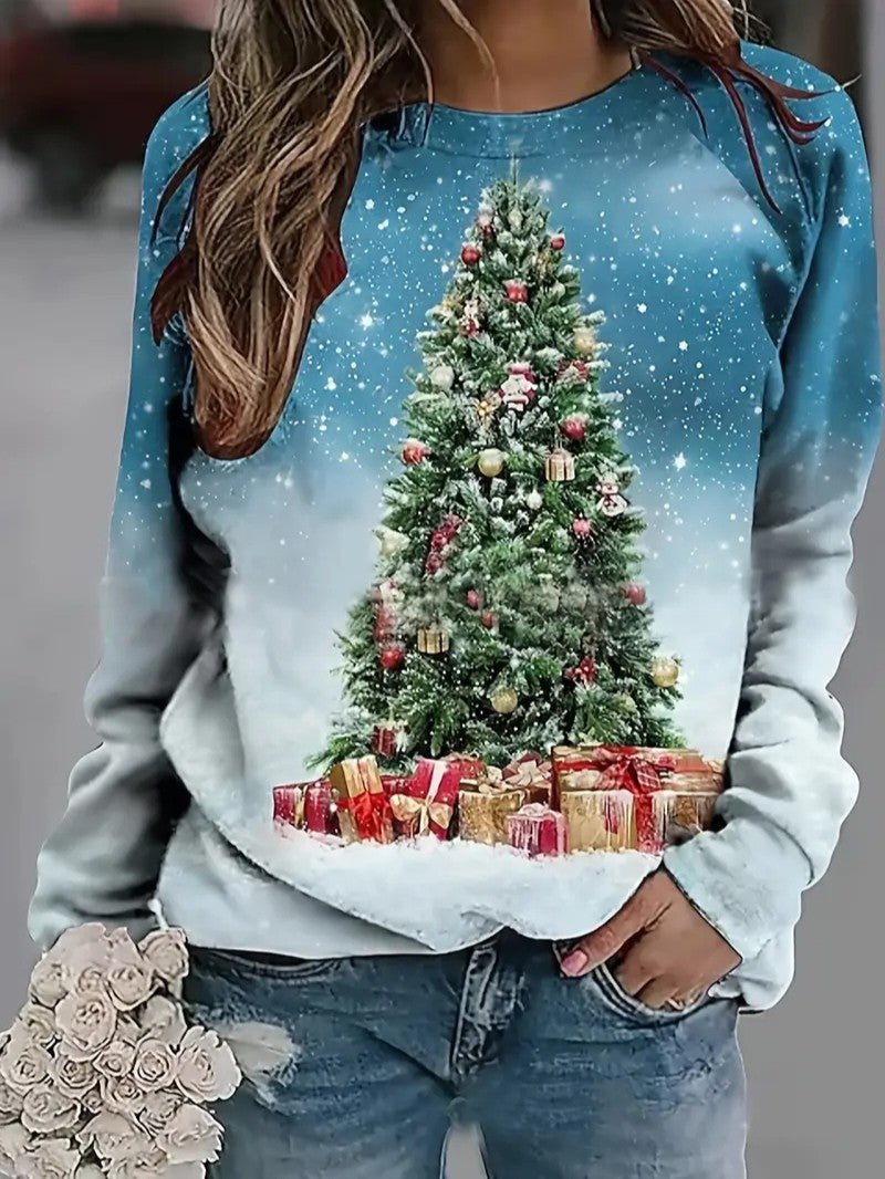 Women’s Glitter Christmas Tree Print Sweatshirt - Ladies Christmas Jumpers - Wild Eye Vision