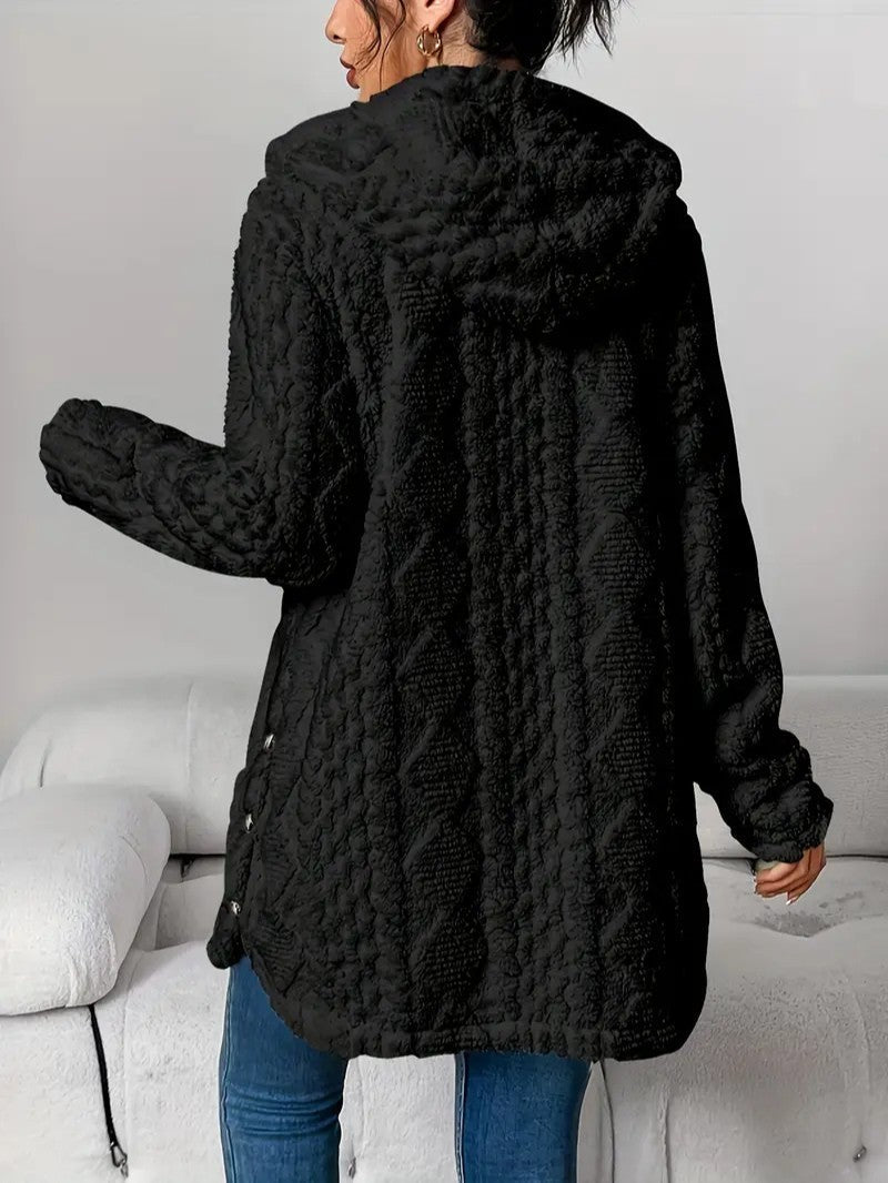 Women's Hooded Plush Cardigan Coat - Women's Coat - Wild Eye Vision