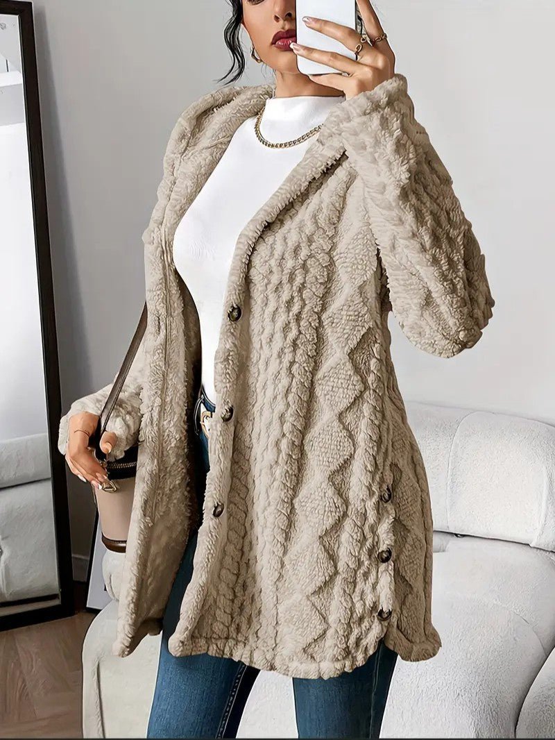 Women's Hooded Plush Cardigan Coat - Women's Coat - Wild Eye Vision