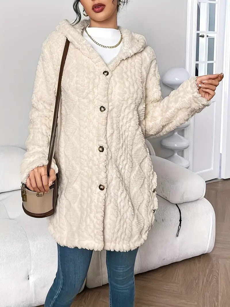 Women's Hooded Plush Cardigan Coat - Women's Coat - Wild Eye Vision