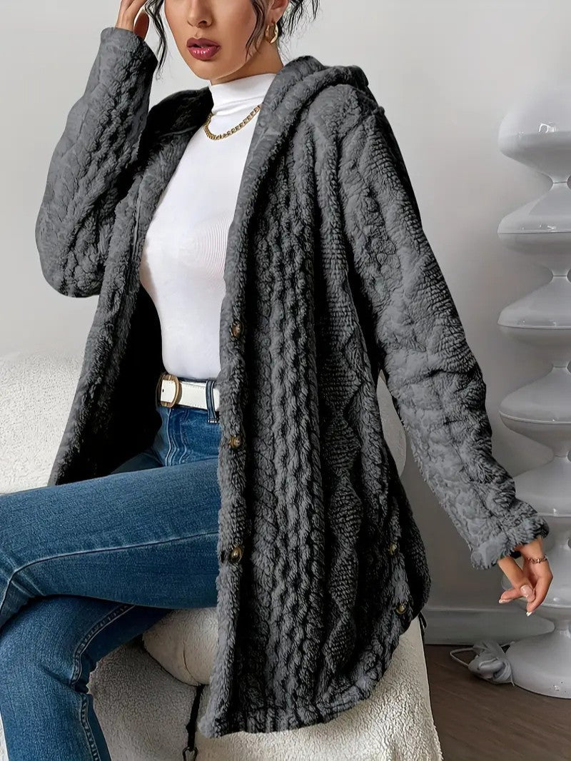 Women's Hooded Plush Cardigan Coat - Women's Coat - Wild Eye Vision