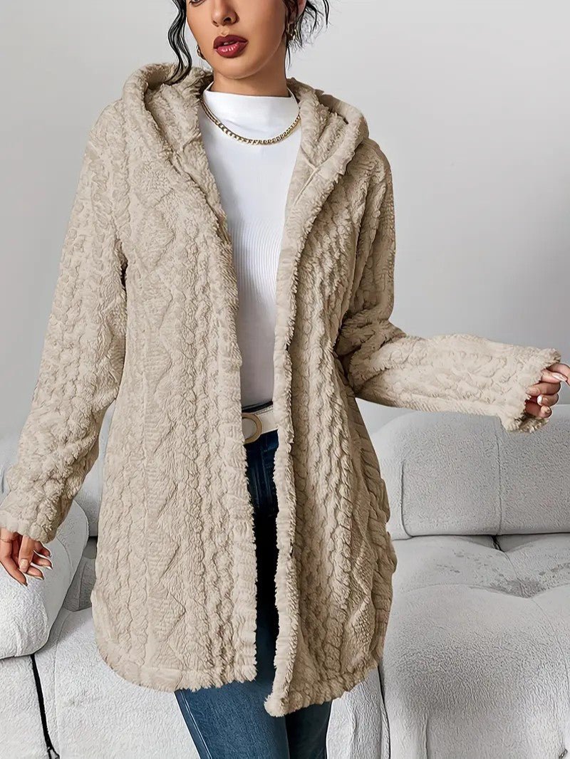 Women's Hooded Plush Cardigan Coat - Women's Coat - Wild Eye Vision