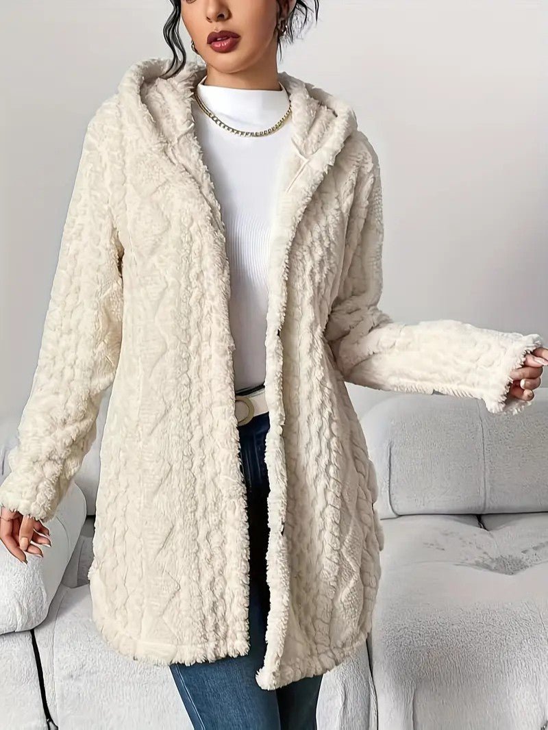 Women's Hooded Plush Cardigan Coat - Women's Coat - Wild Eye Vision
