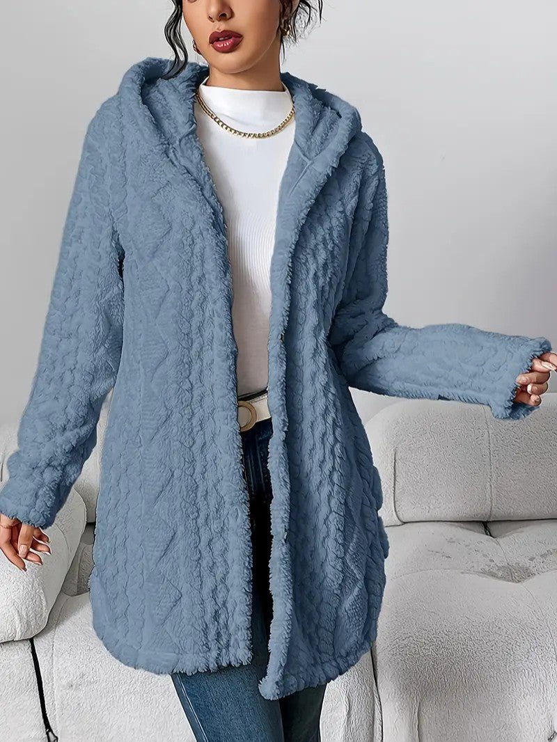 Women's Hooded Plush Cardigan Coat - Women's Coat - Wild Eye Vision