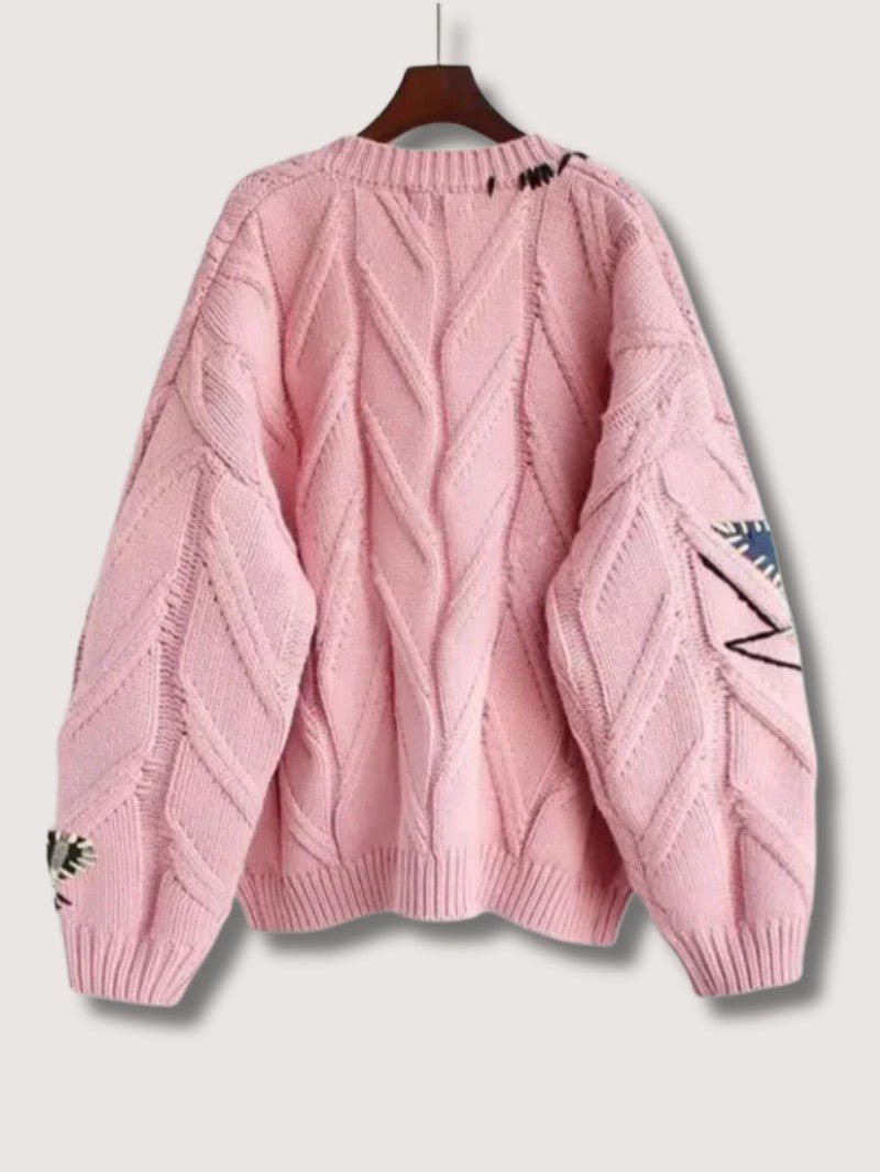 Women's Patchwork Embroidered Knit Cardigan - Women Knit Cardigan - Wild Eye Vision