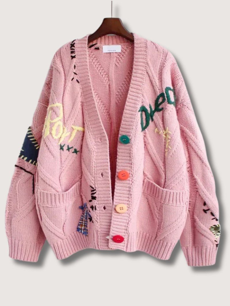 Women's Patchwork Embroidered Knit Cardigan - Women Knit Cardigan - Wild Eye Vision