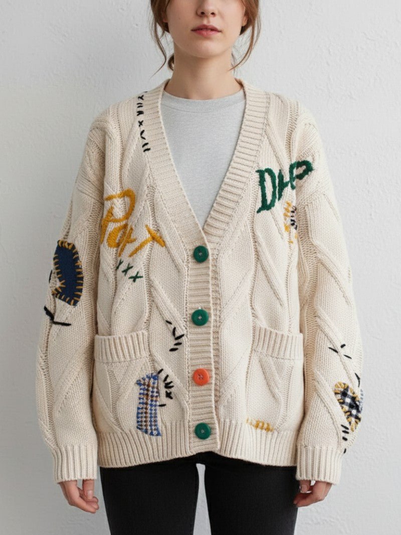Women's Patchwork Embroidered Knit Cardigan - Women Knit Cardigan - Wild Eye Vision
