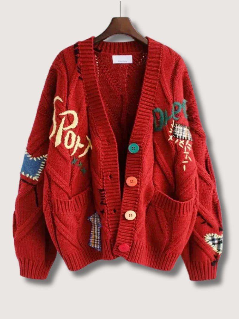 Women's Patchwork Embroidered Knit Cardigan - Women Knit Cardigan - Wild Eye Vision
