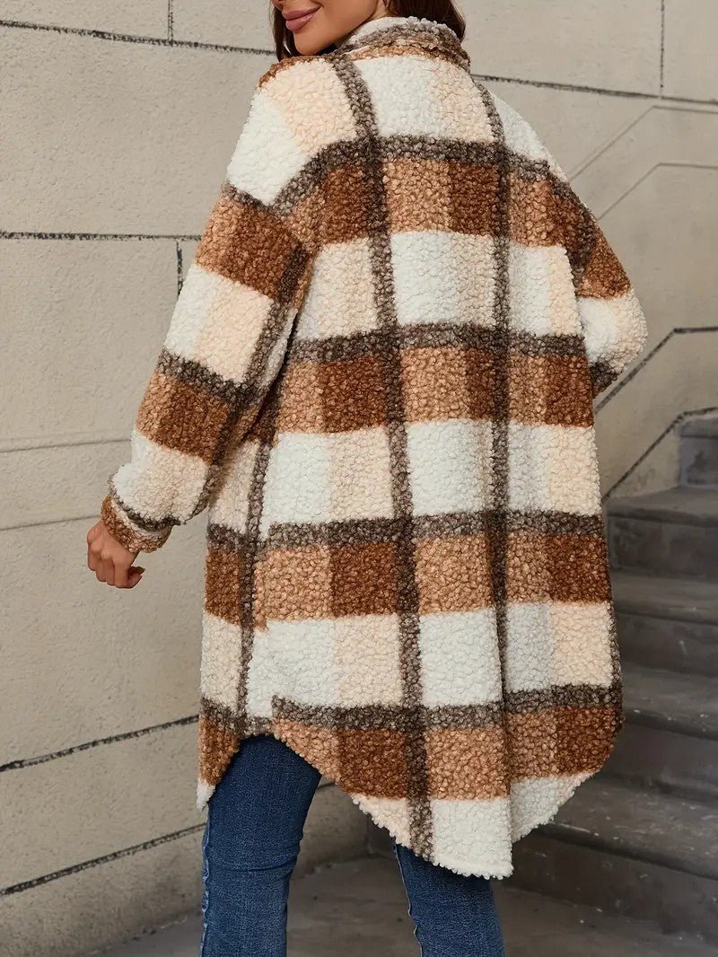 Women's Plaid Fuzzy Long Coat - Women's Coat - Wild Eye Vision