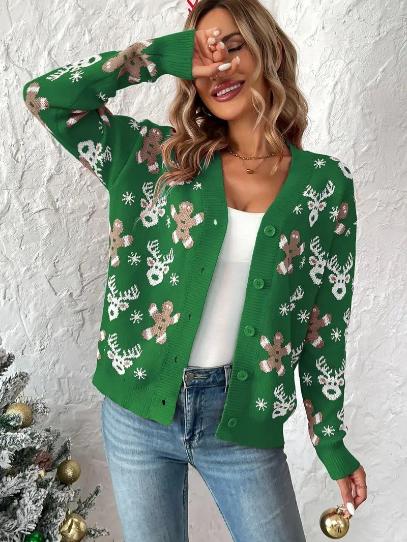Women’s Reindeer & Snowflake V - Neck Cardigan - Ladies Christmas Jumpers - Wild Eye Vision