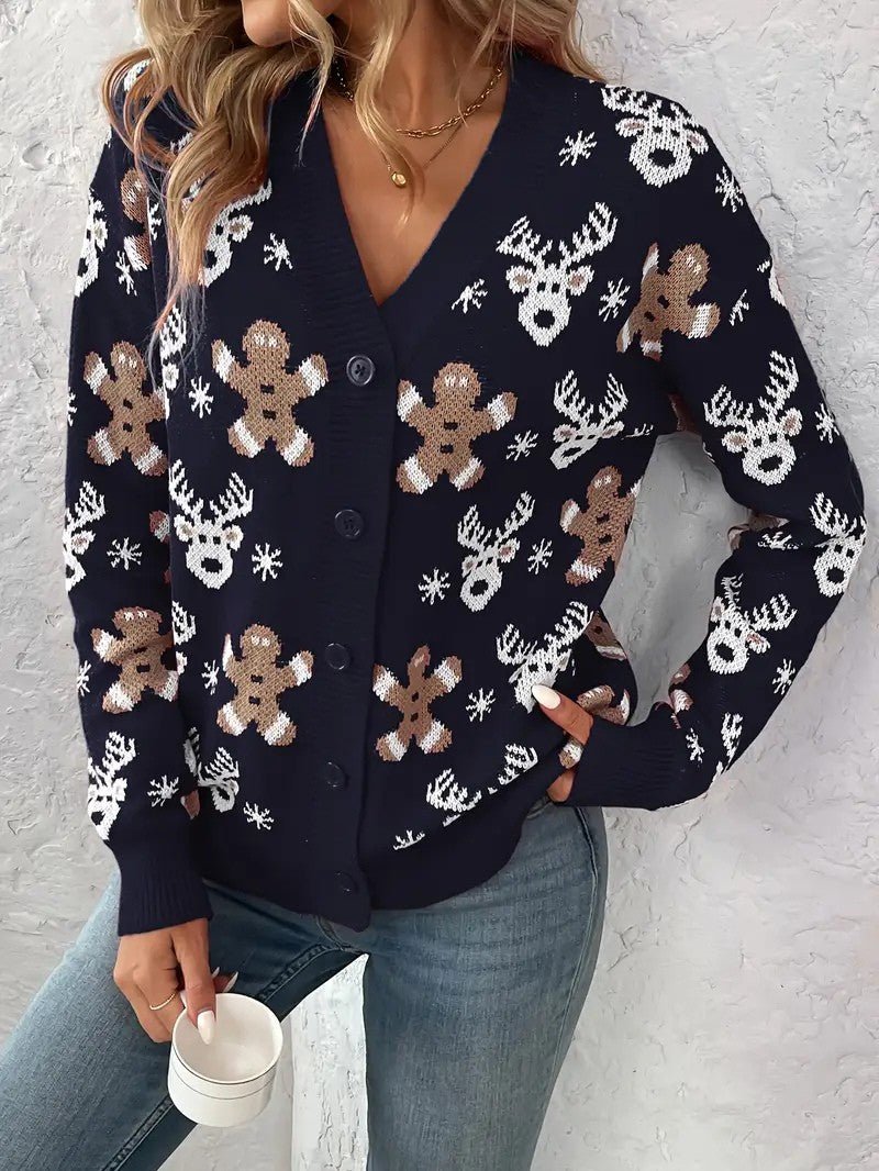 Women’s Reindeer & Snowflake V - Neck Cardigan - Ladies Christmas Jumpers - Wild Eye Vision