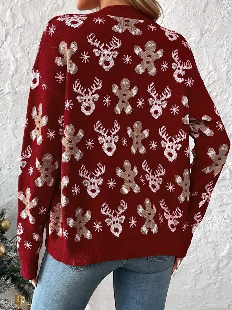 Women’s Reindeer & Snowflake V - Neck Cardigan - Ladies Christmas Jumpers - Wild Eye Vision