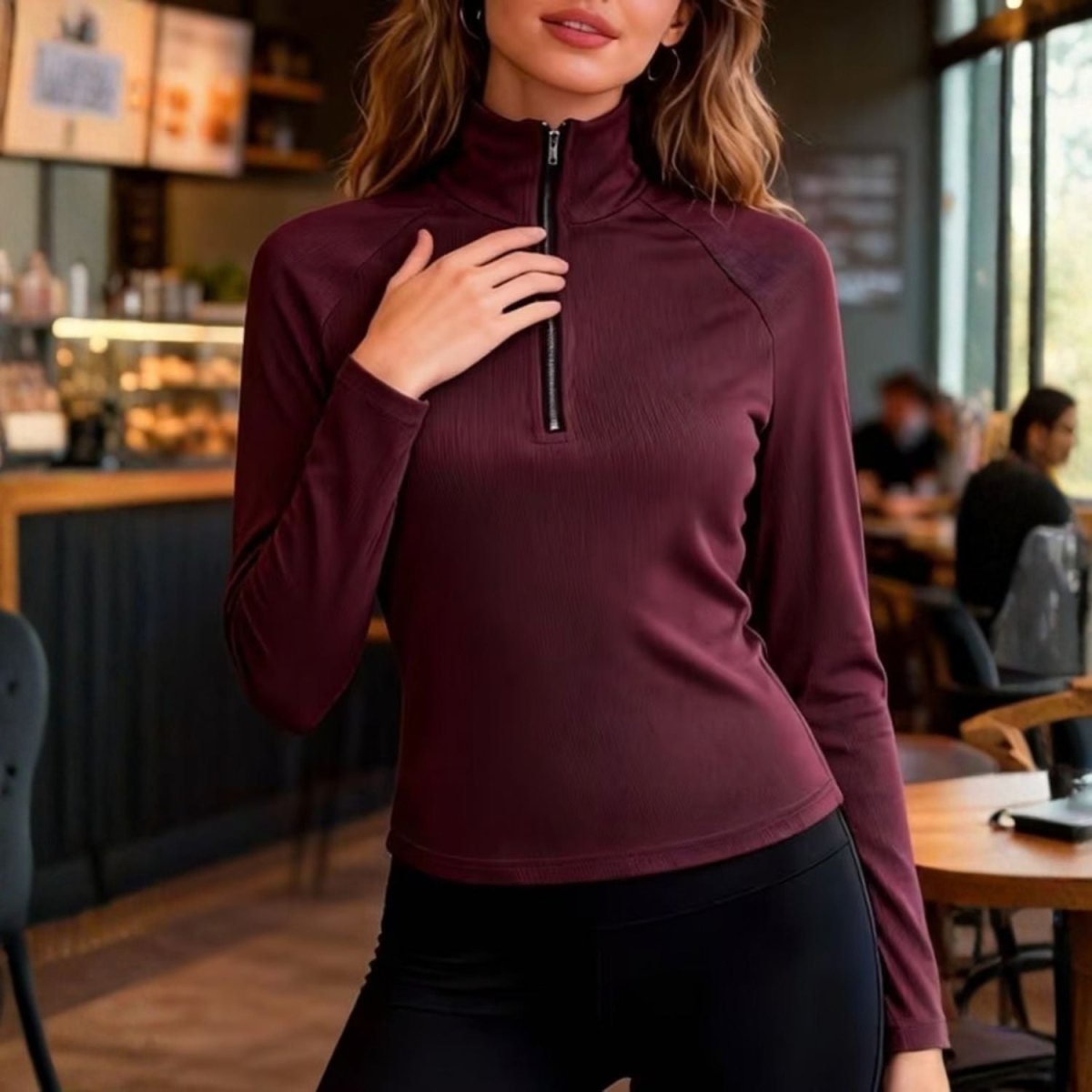 Women’s Ribbed Half Zip Top - Women Quarter Zip Pullover - Wild Eye Vision
