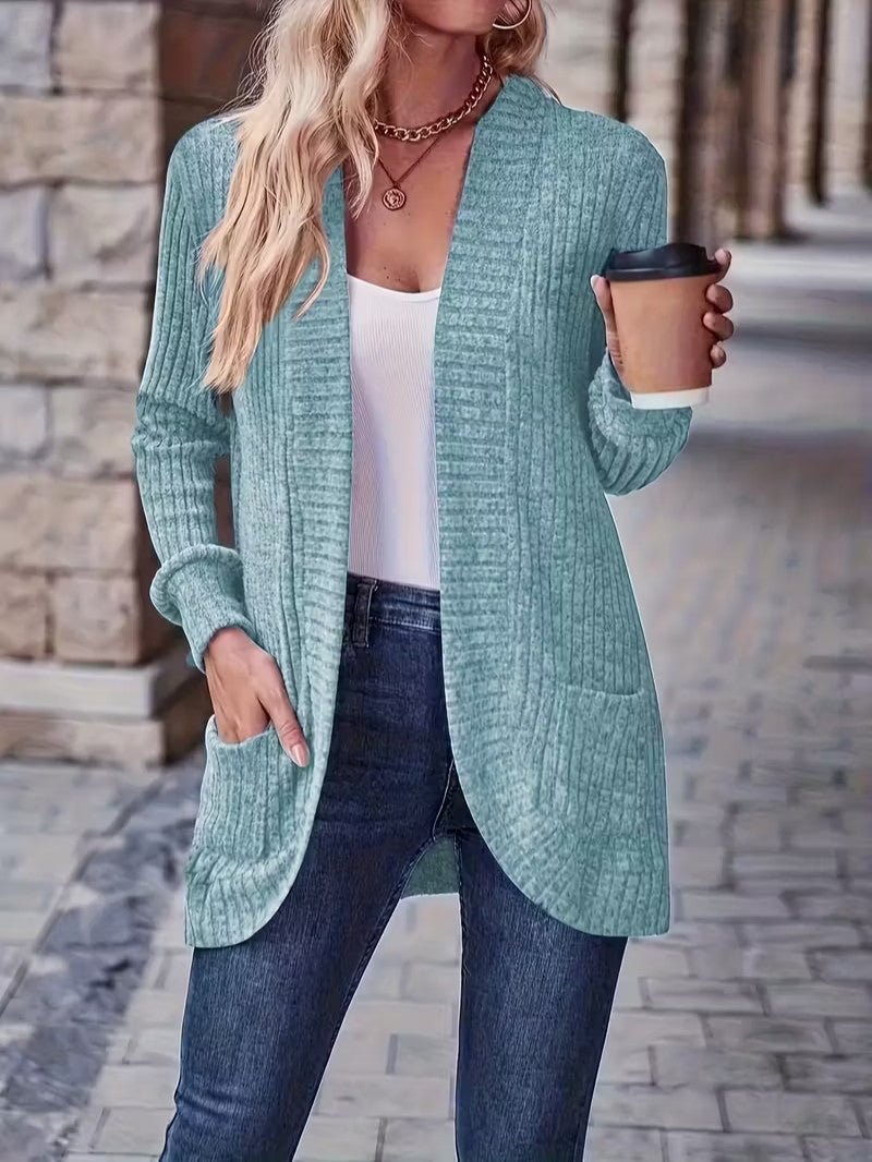Women's Ribbed Knit Cardigan with Pockets - Women Knit Cardigan - Wild Eye Vision