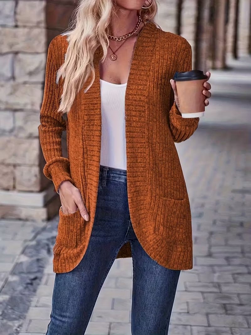 Women's Ribbed Knit Cardigan with Pockets - Women Knit Cardigan - Wild Eye Vision