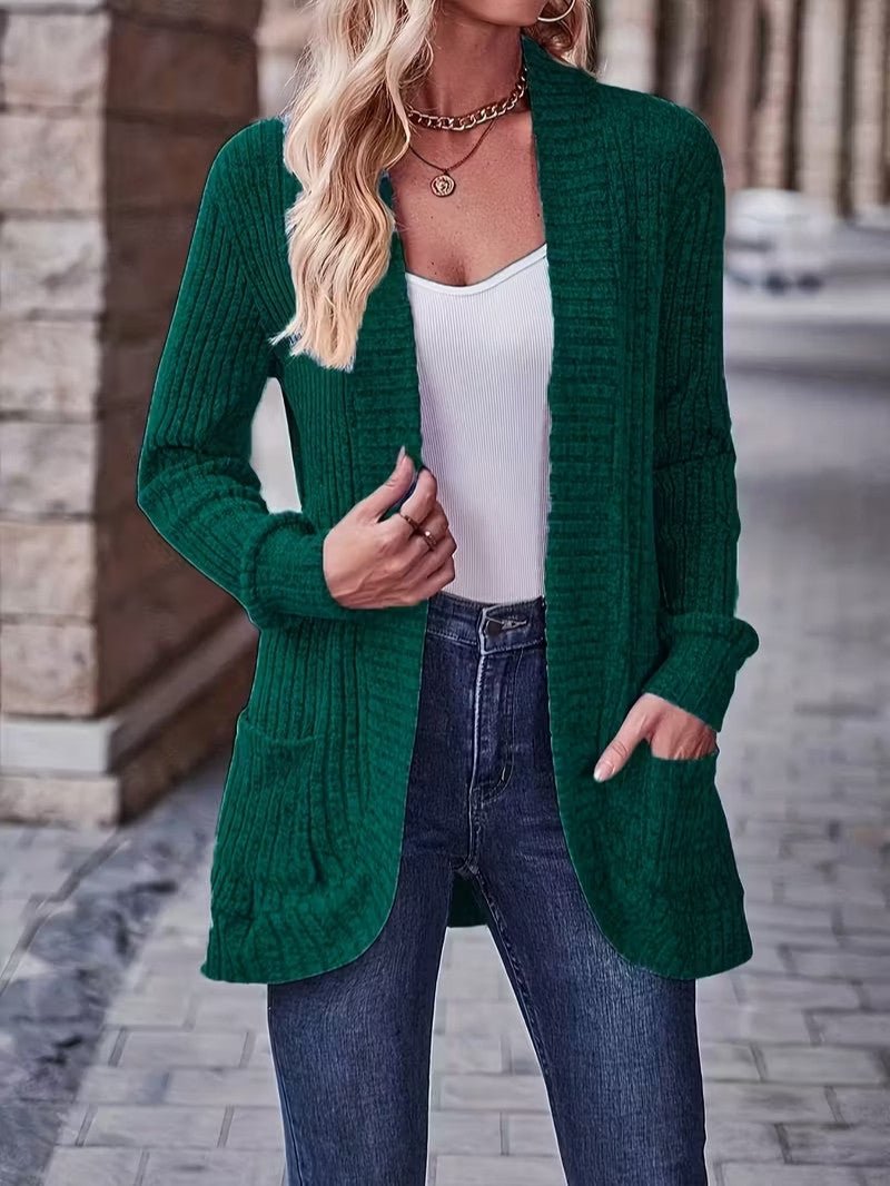 Women's Ribbed Knit Cardigan with Pockets - Women Knit Cardigan - Wild Eye Vision