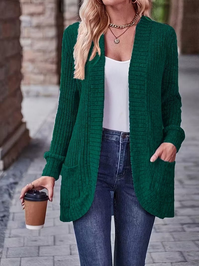 Women's Ribbed Knit Cardigan with Pockets - Women Knit Cardigan - Wild Eye Vision