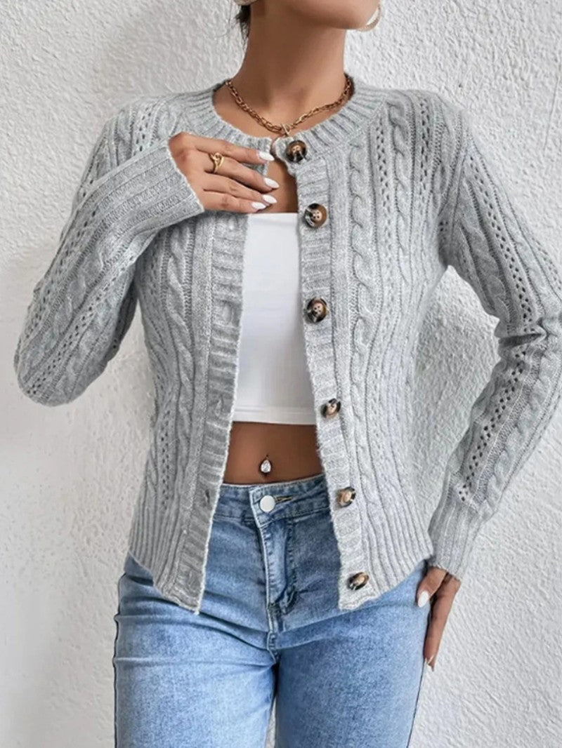 Women's Slim Fit Cable Knit Cardigan - Women Knit Cardigan - Wild Eye Vision