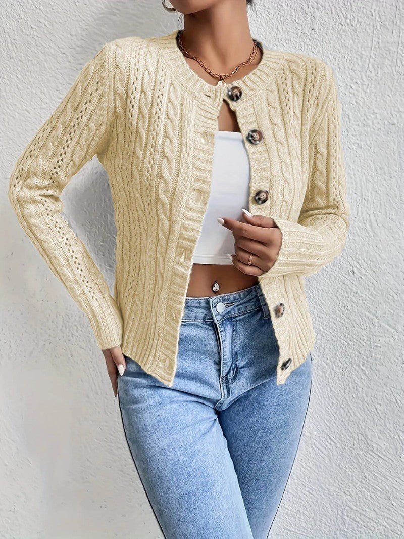 Women's Slim Fit Cable Knit Cardigan - Women Knit Cardigan - Wild Eye Vision