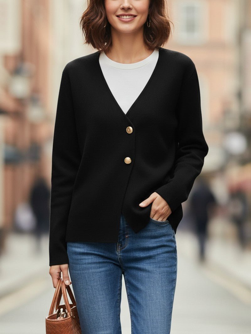 Women's V - Neck Gold Button Cardigan - Women Knit Cardigan - Wild Eye Vision
