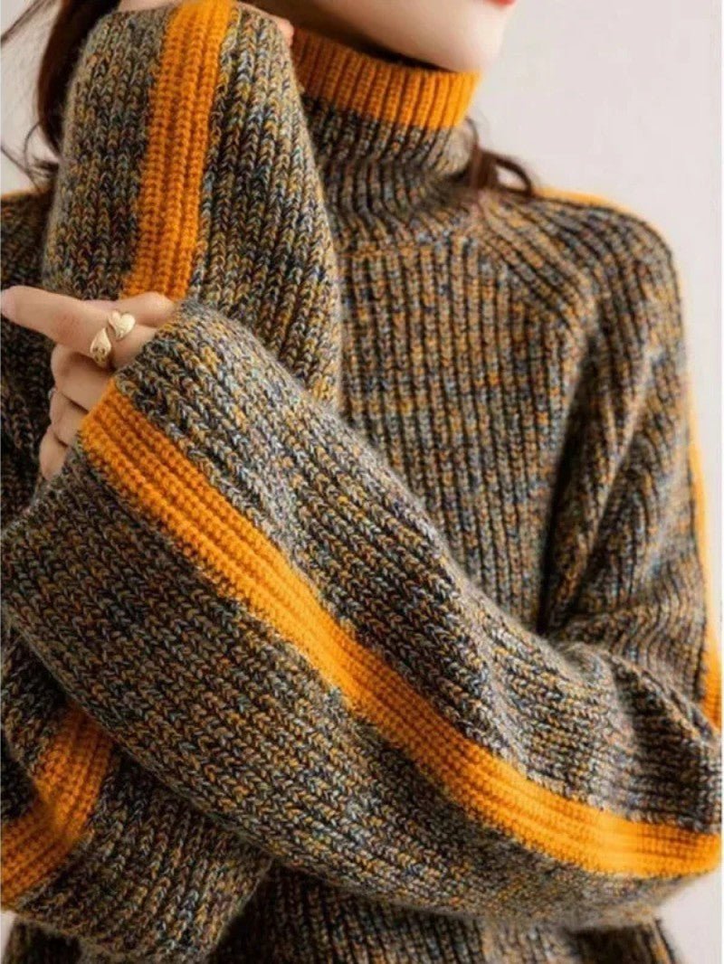 Women's Wool Turtleneck Sweater with Contrast Trim - Women Jumper - Wild Eye Vision